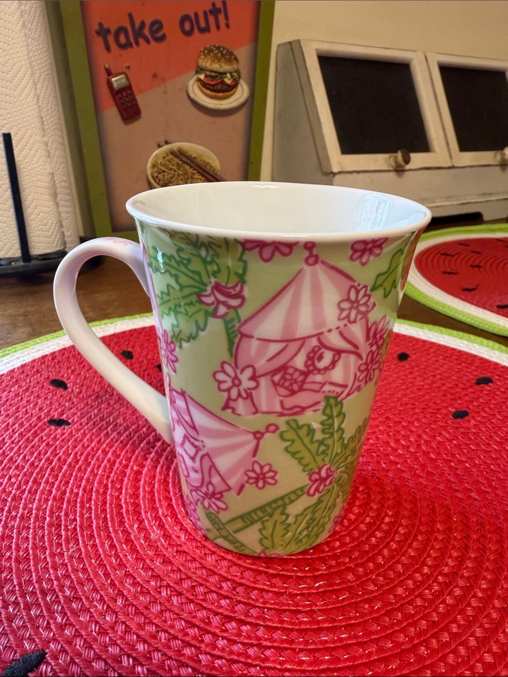 Lilly Pulitzer Green and Pink Floral Tent Pattern Mug